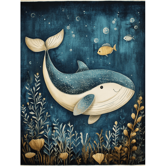 Cute Whale Ocean Canvas Wall Art， Suitable for Living Room， Bedroom， Nursery， Office， and Bathroom Decor.