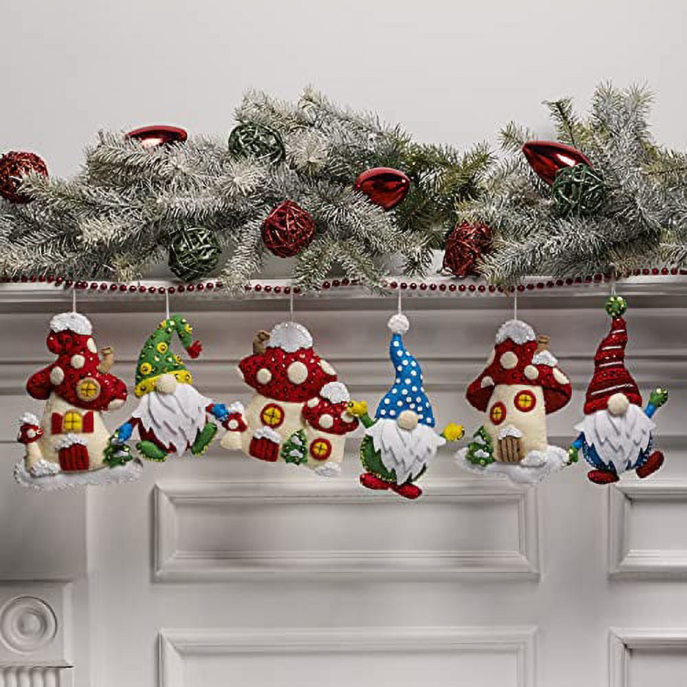 Bucilla Felt Applique DIY Christmas Ornament Kit, Christmas Gnomes, Set of 6