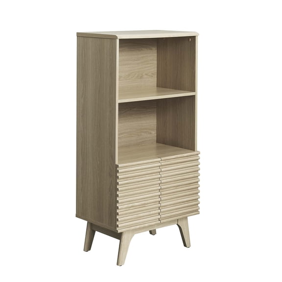 Maklaine Particleboard and Laminate Display Cabinet Bookshelf in Oak