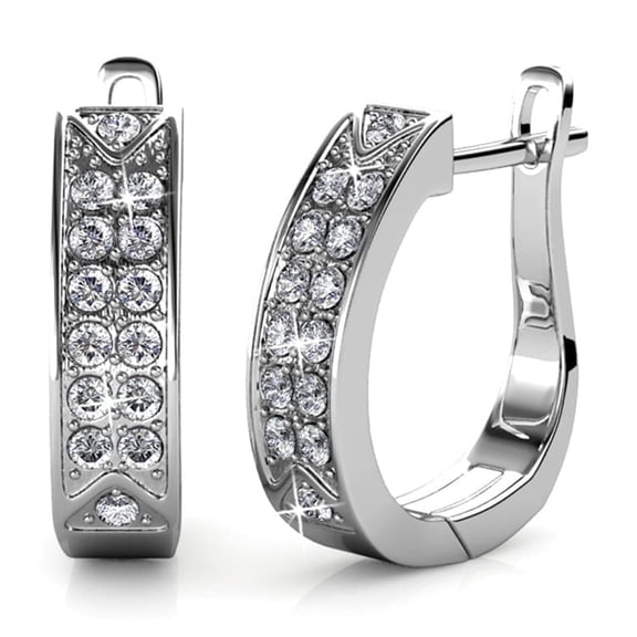 Cate & Chloe Sawyer 18k White Gold Plated 16mm Hoop Earrings with Swarovski Crystals Gift for Women
