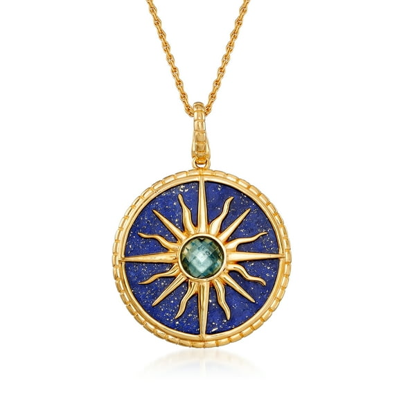 Ross-Simons Lapis and 1.30 Carat London Blue Topaz Sun Pendant Necklace in 18kt Gold Over Sterling, Women's, Adult