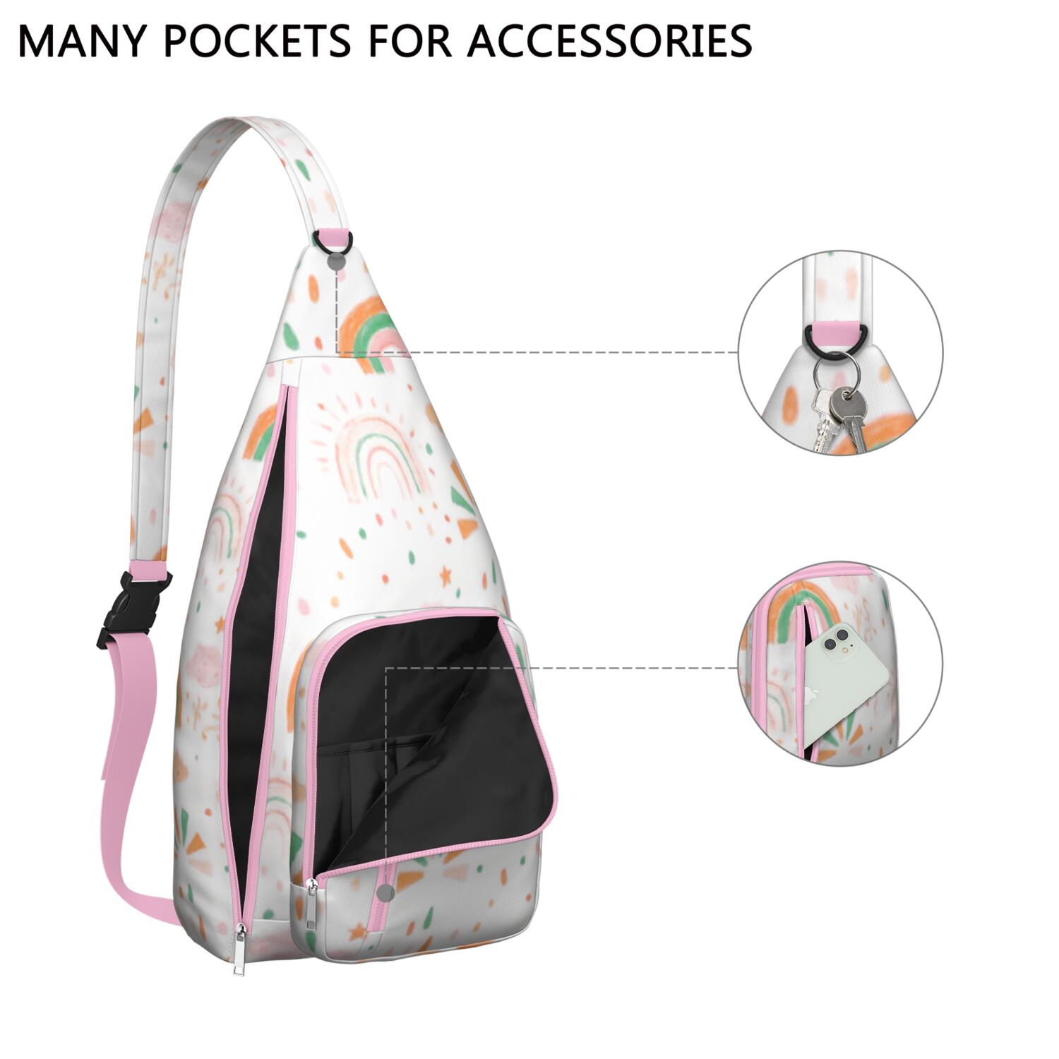 Rainbow Cartoon Crossbody Sling Bag Crossbody Travel Hiking Chest Backpack Shoulder Daypack for Cycling Mountain Climbing