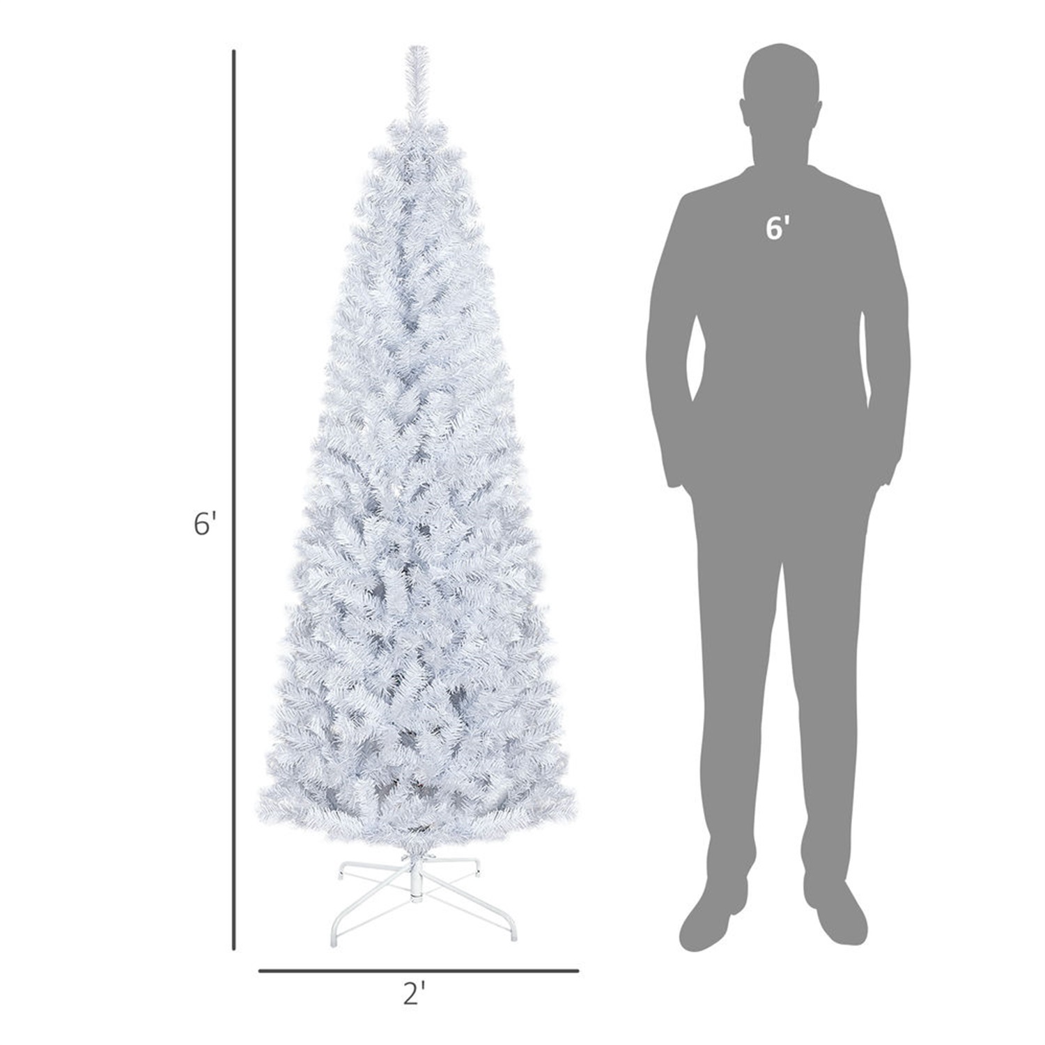 Hommoo Decorations,6ft Pencil Christmas Tree, Unlit Artificial Christmas Tree Slim Douglas Fir Xmas Tree with Realistic Branches, Halloween Tree with 618 Tips,White