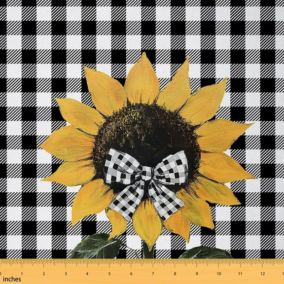 jejeloiu Oil Painting Sunflower Fabric by the Yard 1 Yard,Cute Bowtie Bow Home Decor Fabric by the Yard,Modern Geometric Checkered Sewing Fabric For Children,Microfiber Bedroom Decor