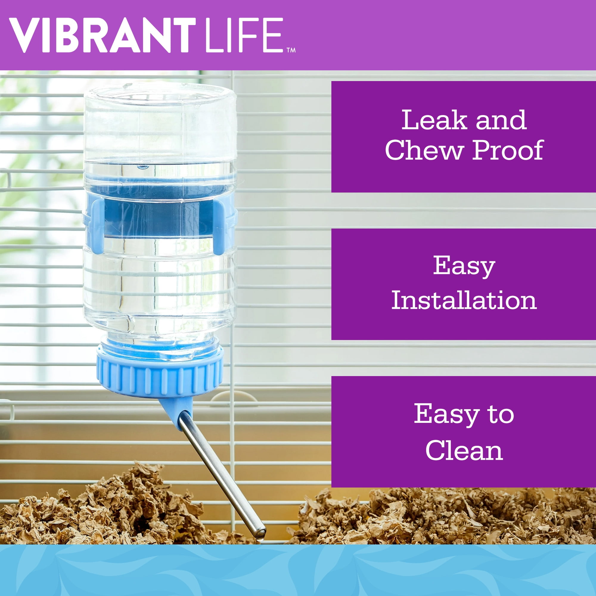 Vibrant Life 24 oz No Drip Hanging Pet Water Bottle for Small Animals, Blue