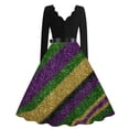 thumbnail image 3 of Hogleaql Mardi Gras Dresses Womens Retro V Neck Long Sleeve A-Line Carnival Themed Party Graphic Dresses Mesh Flowy Belted Cozy Dressy Costume Dark Purple L, 3 of 4