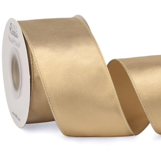 Cinta decorativa Ribbli satinada con alambre de 6,35 cm y 18,3 m, color champán
