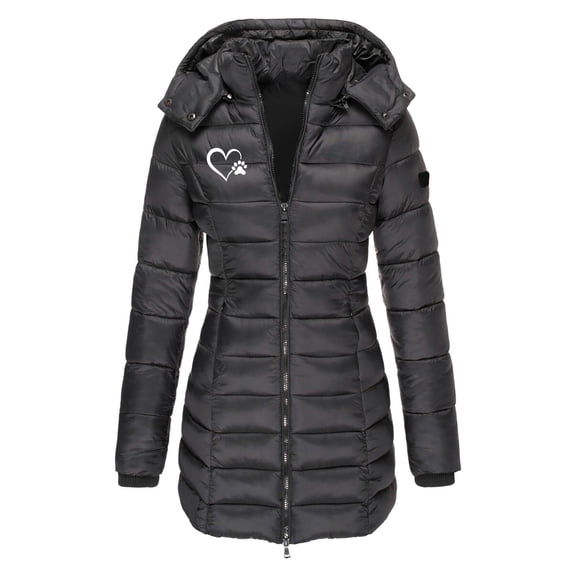 Cutuoiiu Women's Long-Sleeved Hooded Mid-Length Valentines Jackets Fashion Casual Jacket with Zipper and Pockets Gifts