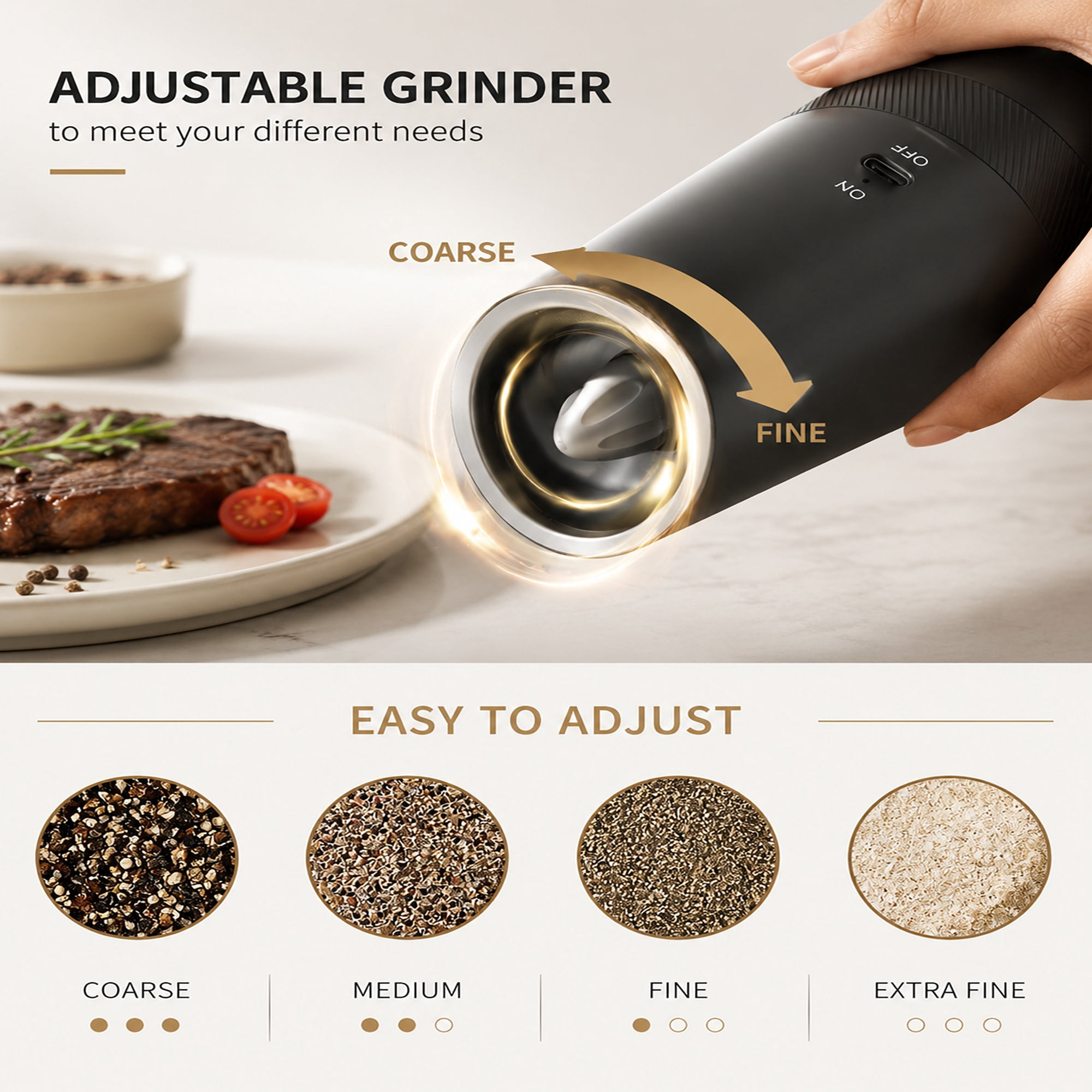 AsFrost Rechargeable Electric Salt and Pepper Grinder Set Gravity Salt and Pepper Mills Set with LED Light, No Battery Needed, Adjustable Coarseness, Washable 135ml Container