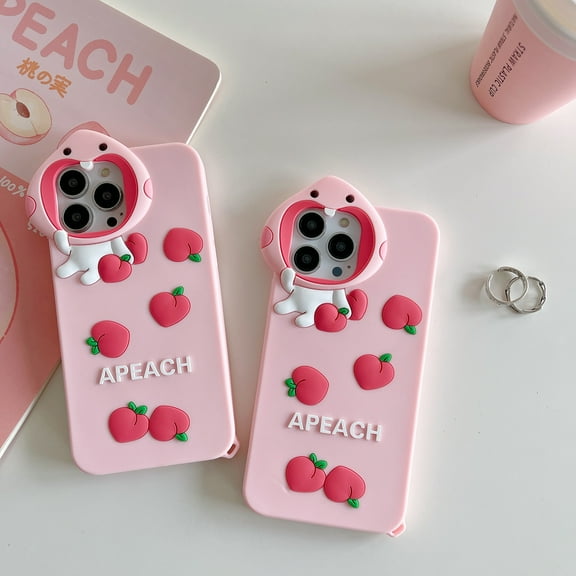 For iPhone 14 Pro Max/14 Pro/14 Plus/14 Phone case，Shockproof Cute 3D Pink Peach Soft TPU Case Cover