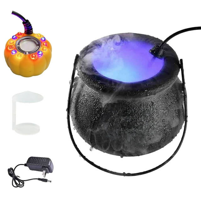 Huanglei Chaudron de Sorcière d'Halloween Machine à Brouillard avec Lumière DEL Changeant de Couleur pour Décorations de Fête