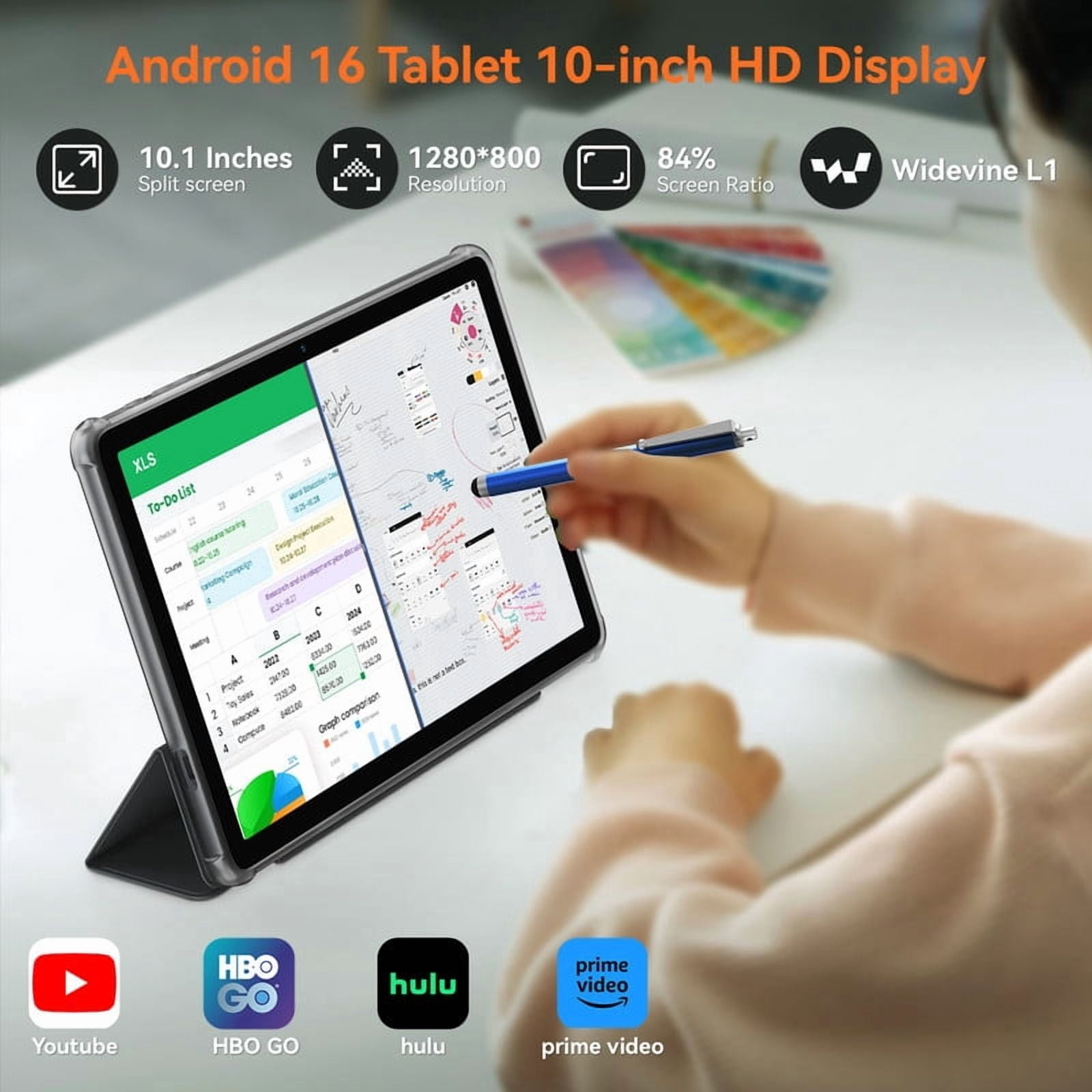 Android 15 Tablets T20, 10.1 Inch Incell Display, 24GB RAM 256GB