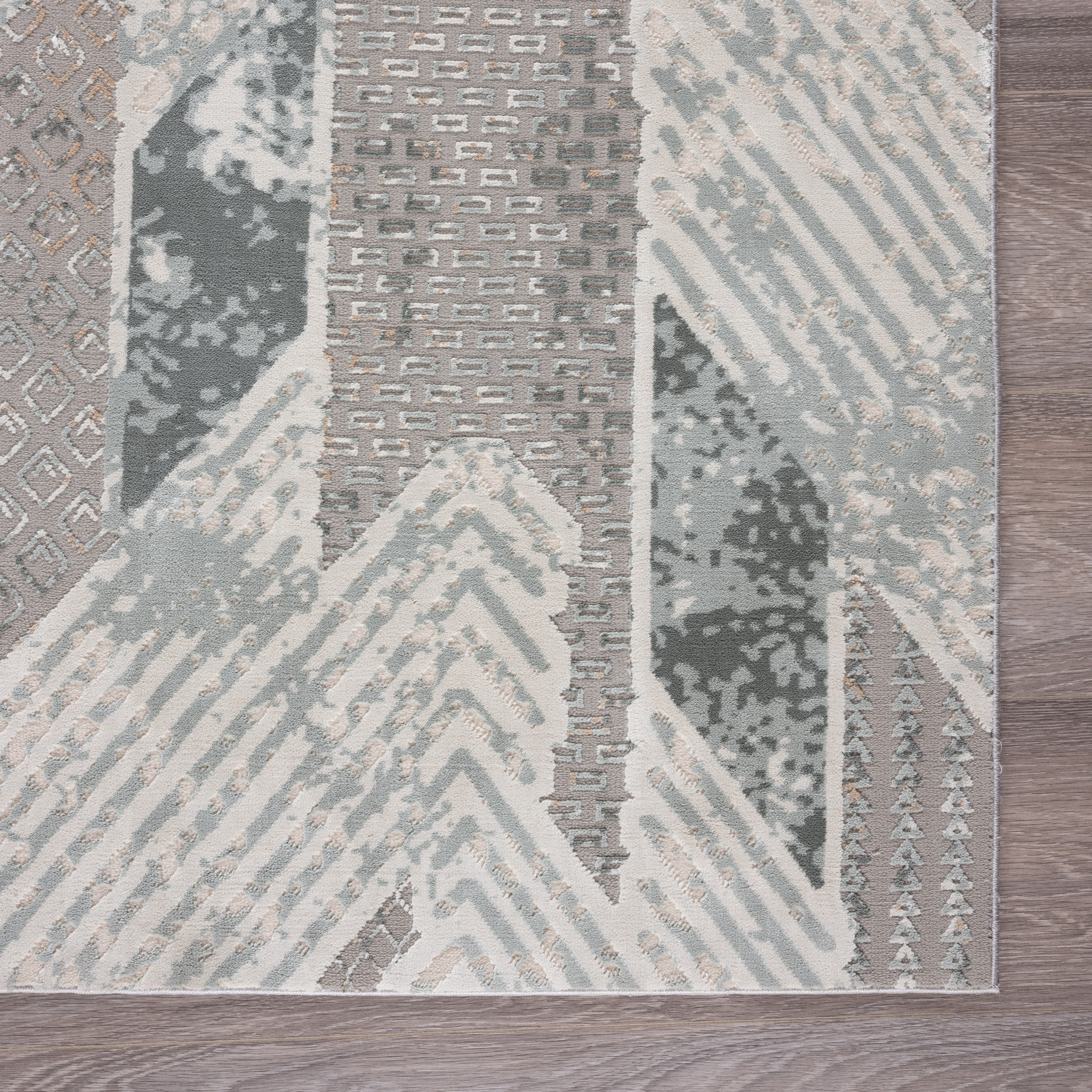 LR Home Martha Annie Gray/Blue Modern Geometric Polyester Area Rug, 5'3" x 7'3"
