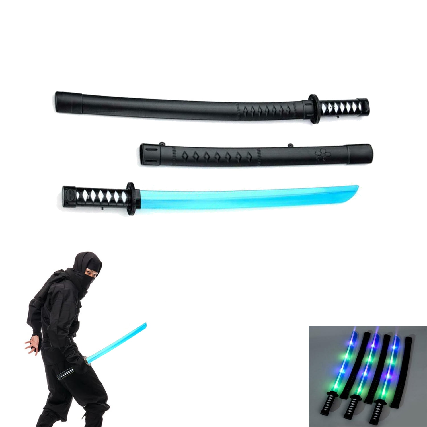 Mushroomcase Light up Deluxe Ninja LED Toy Sword with Motion Activated Clanging Sounds (2Pack