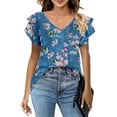 thumbnail image 3 of Blusa de mujer de doble capa, corta y holgada, talla XL, con escote en V y mangas con volantes, 3 of 5