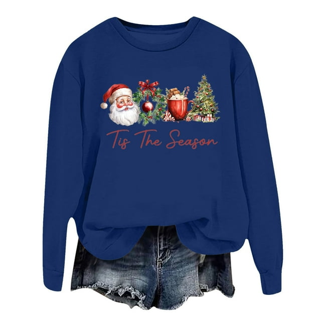 WEAIXIMIUNG Chandail en Molleton Blanc pour Femmes Mode Hiver Imprimé Festif de Noël Col Rond