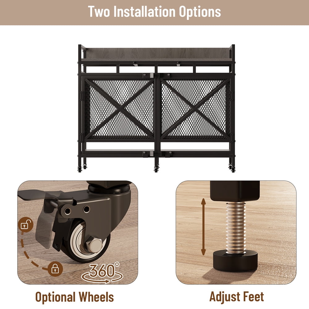 48 inch Dog Crate Furniture for Large Breeds (Up to 90 lb), Wooden & Steel, 360° Casters, Waterproof Top, Steel Lock,Textured Gray