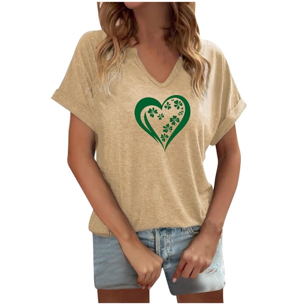 Tops Cortos para las Mujeres San Pablo's Día Impreso Cuello en V Envuelto Casual Top, Ligero para Todas las Estaciones Hogar Y Uso Diario