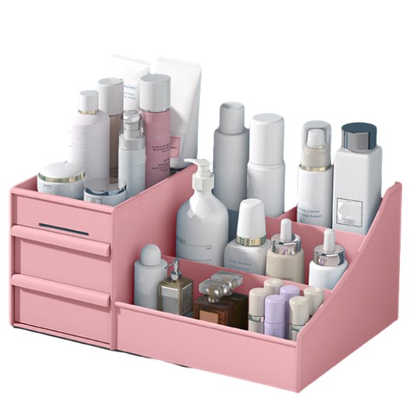 Large Makeup Capacity Cosmetic Storage Box Skin Care Organizer Jewelry,Makeup, Brushes, Lipsticks, Nail Polish Container,Desktop Dresser Sundries Storage Box - Pink