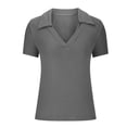 thumbnail image 4 of UAMVSH Women's V Neck Short Sleeve Slim T-Shirt Stretchy Solid Color Ribbed Basic Top Casual Going out Tees, 4 of 6