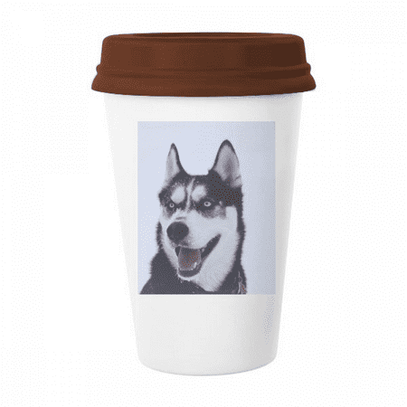 

Big Dog Snow Husky Picture Mug Coffee Drinking Glass Pottery Cerac Cup Lid