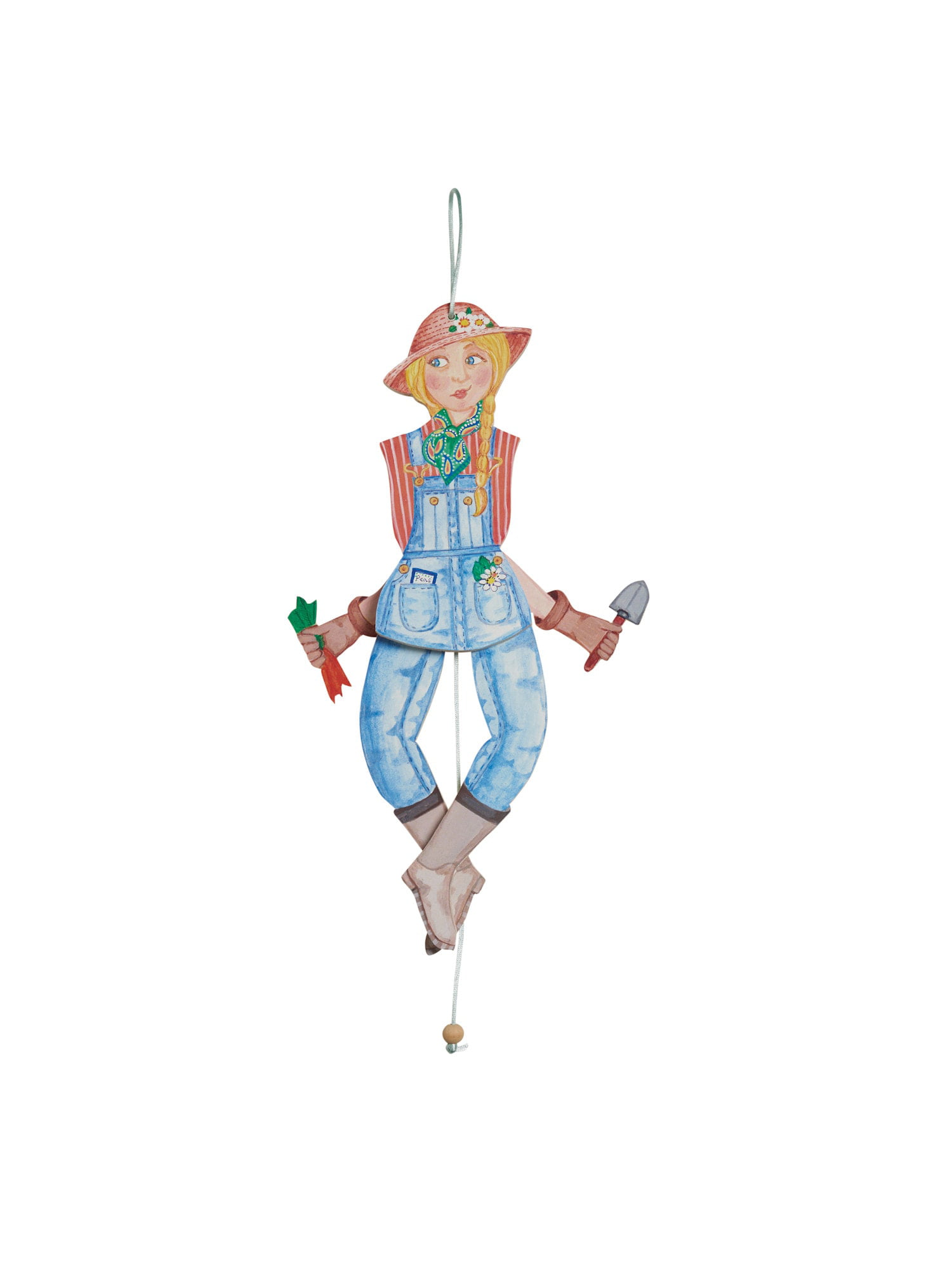 Jumping Jack Gardener Wall Art Marionette Ornament Pull String Toy 