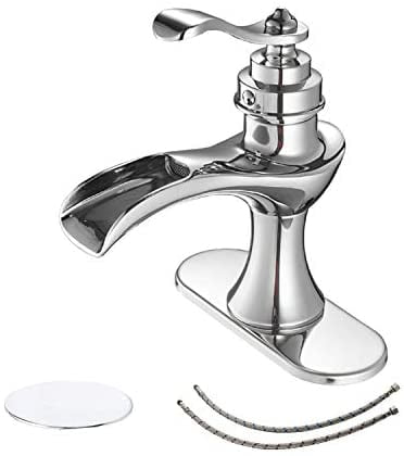 BWE Bathroom Sink Faucet Single Hole/Handle Lavatory Waterfall Mixer Tap Chrome 