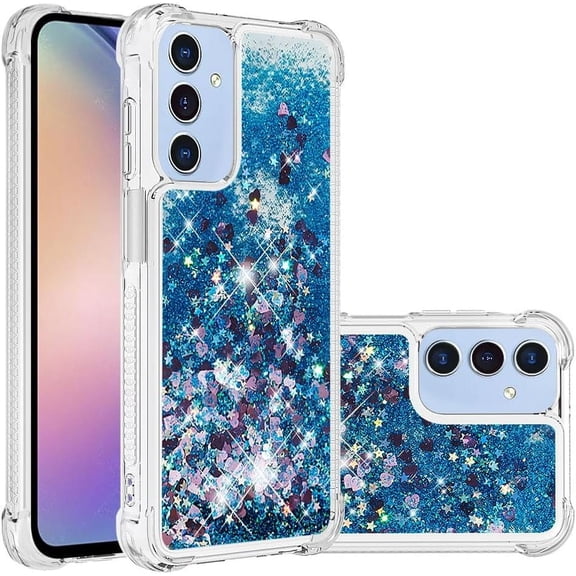 Compatible with Samsung Galaxy A15 5G Liquid Case Glitter Cute Phone Case Shiny Floating Quicksand Shockproof Protective Soft TPU Girly Women Case for Samsung Galaxy A15 5G Love Blue YB