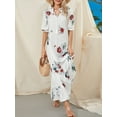 thumbnail image 5 of Franhais Women Long Dress, Elegant Short Sleeve V Neck Flower/Graphic Print Loose Swing Dress Summer Casual Dress, 5 of 9