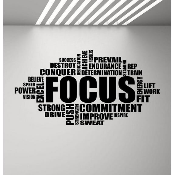 Focus Wall Decal Motivational Sign Gym Quote Word Poster Fitness Sport Vinyl Sticker Inspirational Bedroom HomeGym Decor 110x57cm