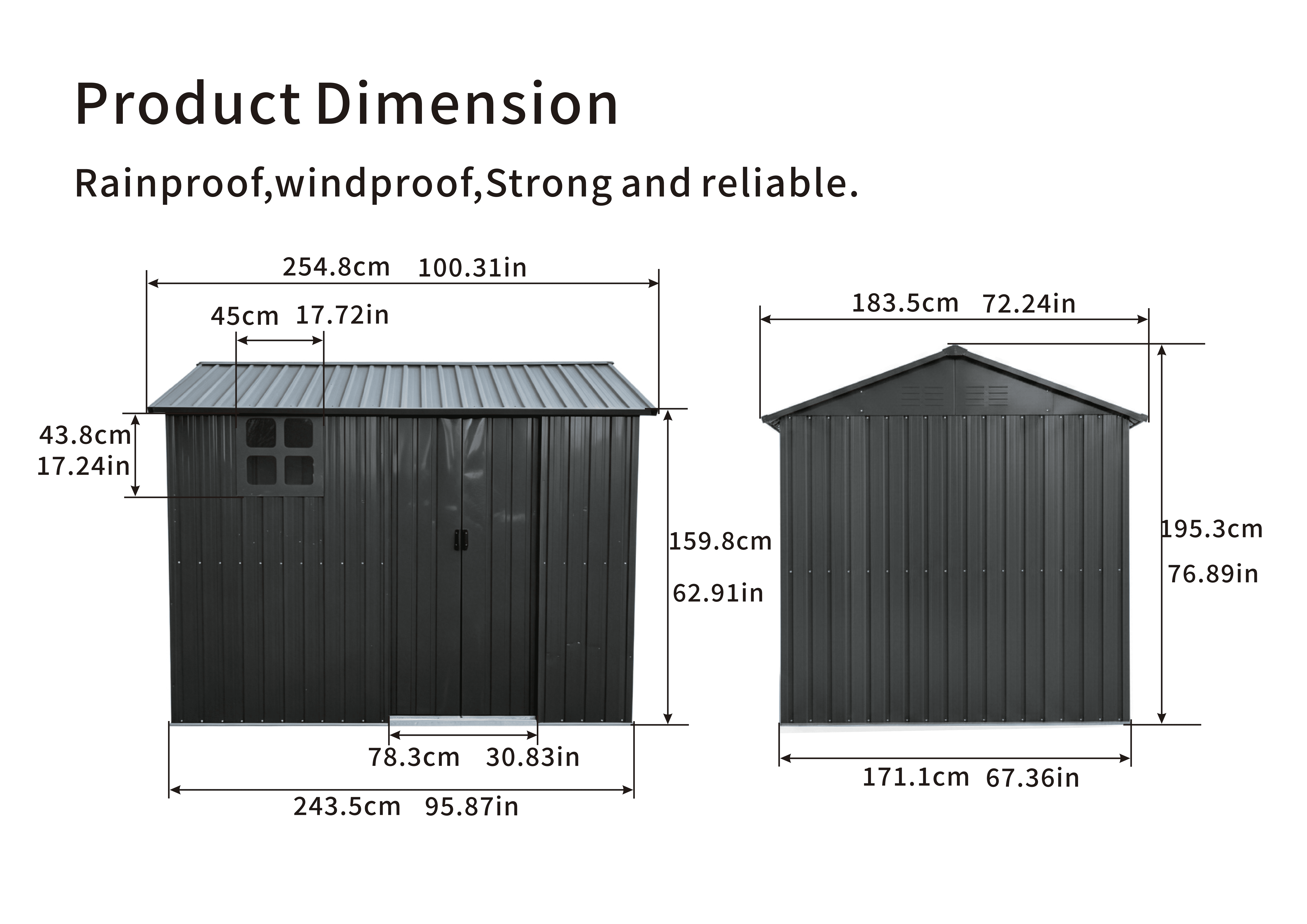 Mintazer 8×6ft Metal Outdoor Storage Shed with Lockable Sliding Doors & Window, Weatherproof Garden Tool Shed, Black