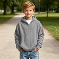 thumbnail image 5 of Hoodies for Boys Trendy Back to School Pullover Sweatshirts Casual Quarter Zip Waffle Knit Hoodie Kids Long Sleeve Hooded Shirts Loose Fit Tops Fall Winter Clothes 3-14 Years, 5 of 10