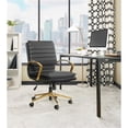 thumbnail image 2 of Mid-Back Faux Leather Chair with Gold Finish in Black Faux Leather, 2 of 6