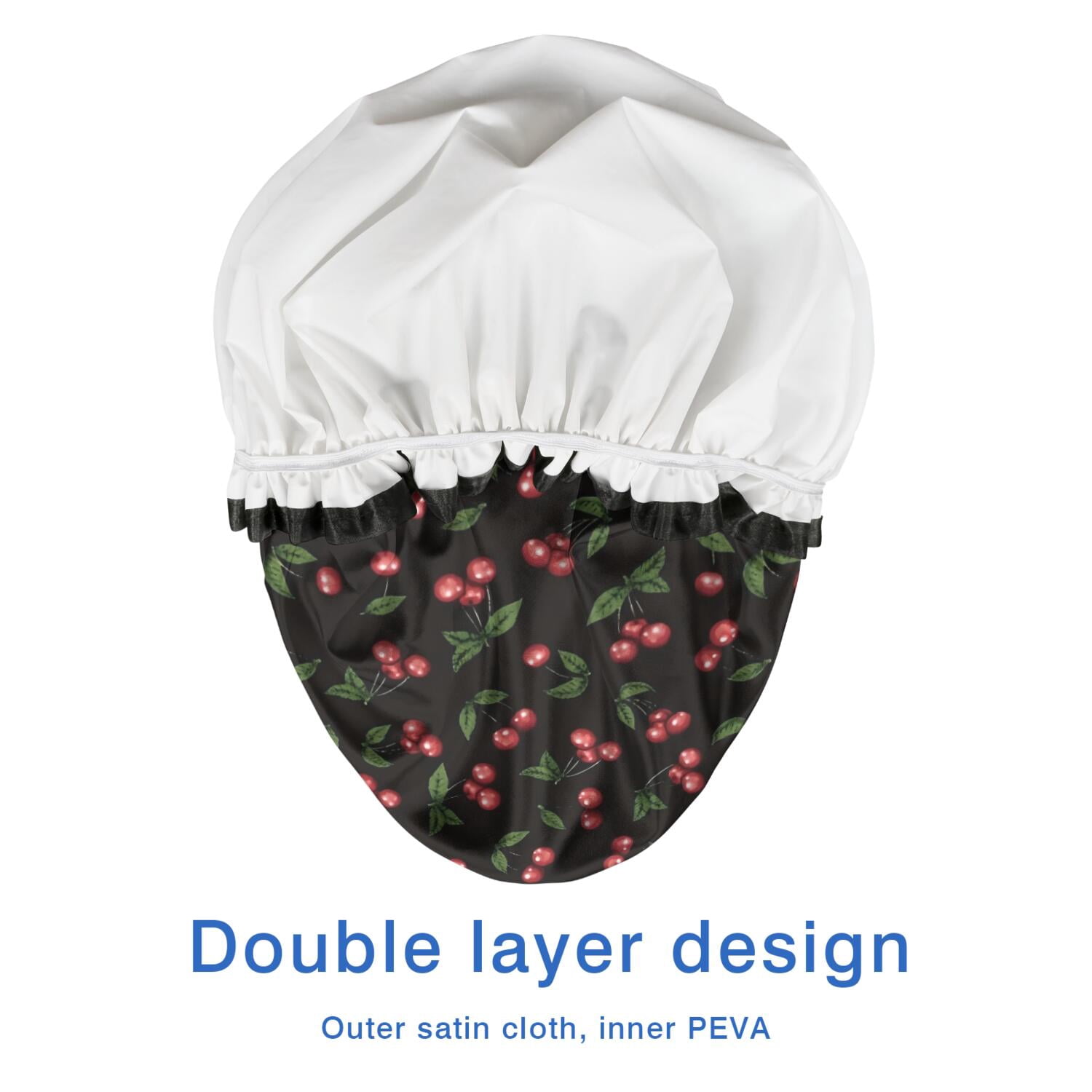 Shower Caps,Black Christmas Cherry Pattern Waterproof Shower Cap for Women 4 Pieces,Double Reusable Hair Cover for Shower PEVA Elastic Stretch Hem