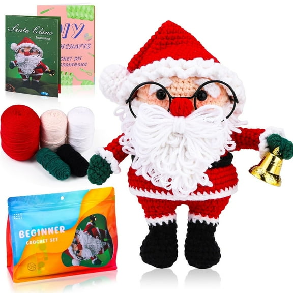 Christmas Crochet Kits for Beginners, Complete Christmas Decor DIY Crochet Kit Santa Claus Craft Knitting Kit with Crochet Hooks Yarns Step-by-Step Video Tutorials DIY Gift Deco for Adults Kids