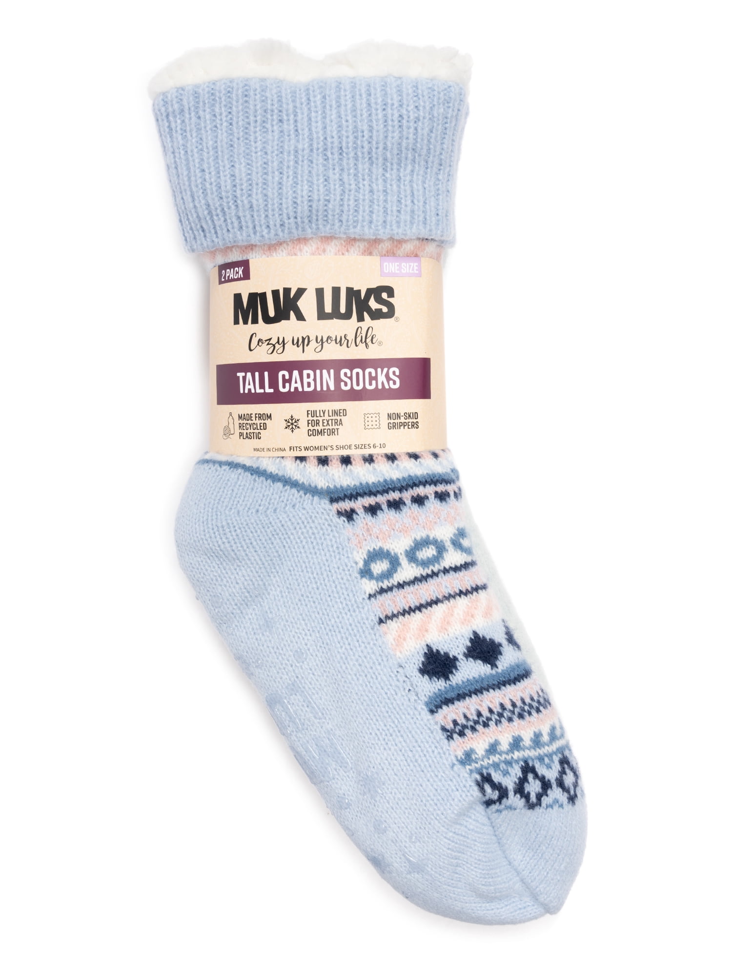 MUK LUKS Women's Tall Cabin Socks, One Size Fits Most, 2-Pack