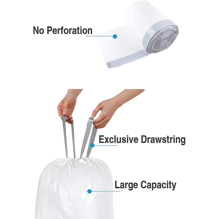  Plasticplace Trash Bags simplehuman (x) Code R Compatible (200  Count) │ White Drawstring Garbage Liners 2.6 Gallon / 10 Liter │ 16.5 x  18 : Everything Else