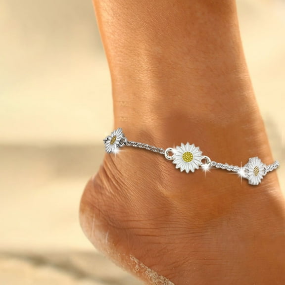 Anklets for Women Alloy Sunflower Anklet European and Creative Simple Two Color Daisy Anklet Anklet Female Simple Creative Daisy Foot Ornaments Lady Gift Accessories Fashion Chain Shiny