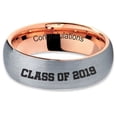 thumbnail image 2 of Tungsten Congrats Grad Class Of 2019 Engraved Band Ring 7mm Men Women Comfort Fit 18k Rose Gold Dome Brushed Gray Polished, 2 of 4