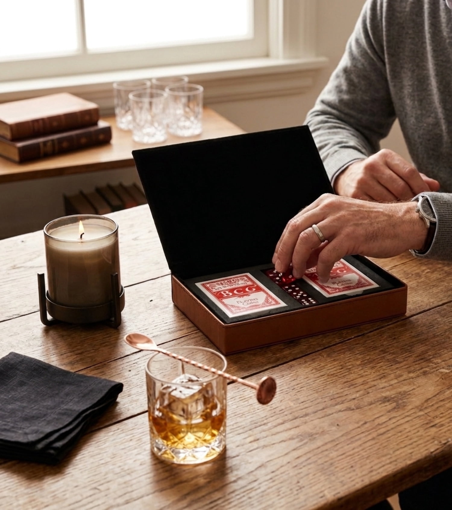 Contemporary Home Living 7.75" x 5" Caramel Brown Leatherette 2-Piece Playing Cards Deck Set