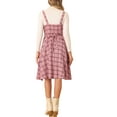 thumbnail image 3 of INSPIRE CHIC Women's Suspender Dress Retro Plaid Square Neck A-Line Midi Overall Dress XL Pink, 3 of 6