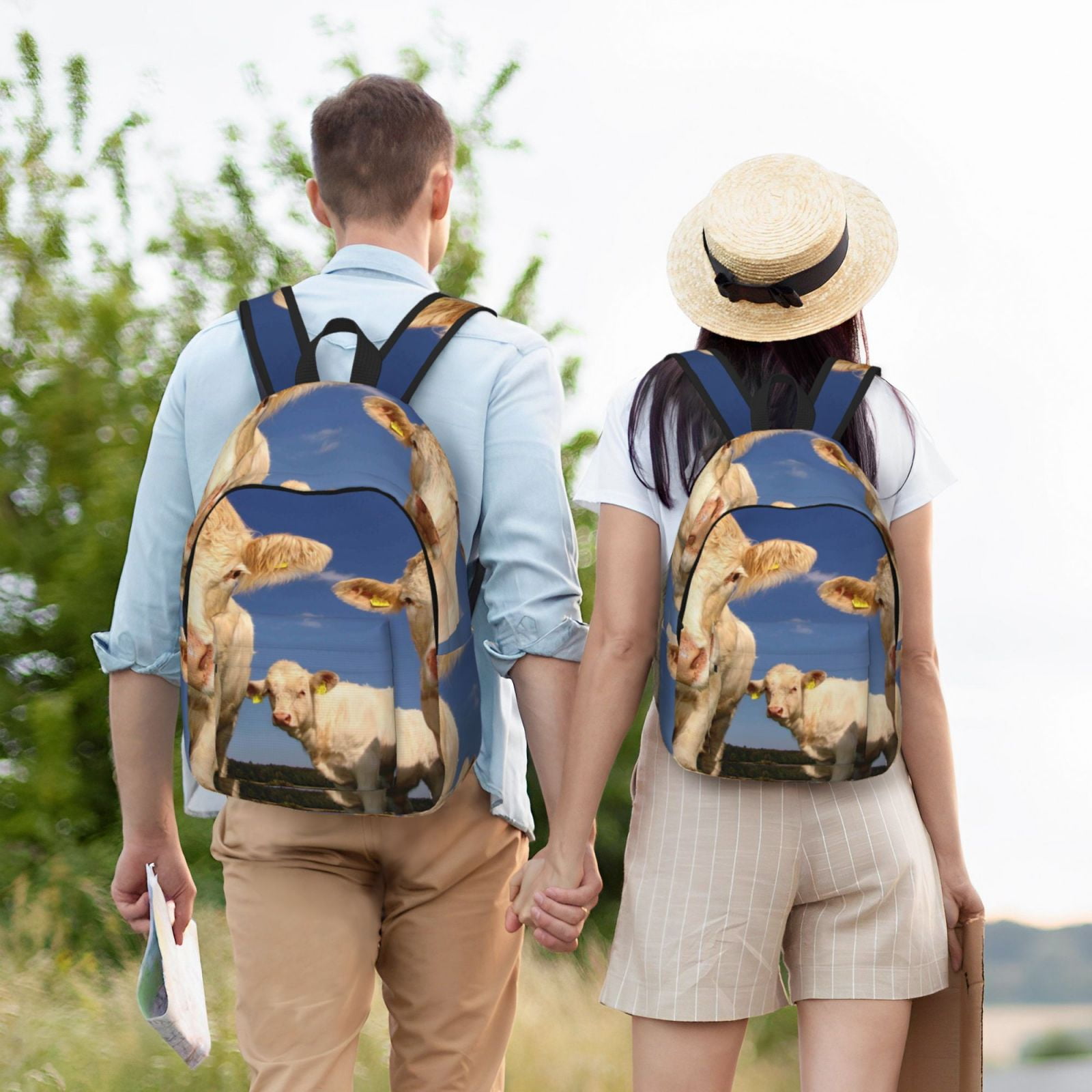 Picia Cows Cattles Printed Canvas Daypack - Stylish and Durable Vintage Compact Backpack - Class, Work, Travel, or Laptop Bookbag,Organized Compartments-Medium