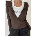 thumbnail image 5 of Women'S Long Sleeve Ribbed Knit Cardigan Drawstring Fitted Hooded Sweaters Fall Clothes Trendy Brown XL, 5 of 9