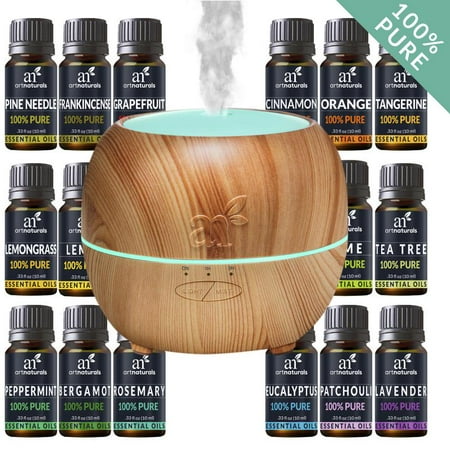 Essential Natural - Ultrasonic Oil Diffuser Set + 16 Pure Essential Oils (10mL) Natural Aromatherapy