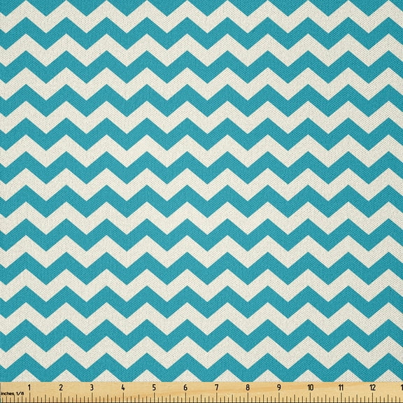 Ambesonne Seafoam Fabric by the Yard Microfiber, Abstract Chevron Lines, 1 Yard, Beige Seafoam