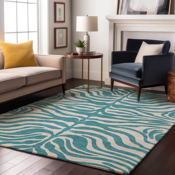 Addison Rugs Mayfield Premium Machine Washable Transitional Animal Print Teal Rectangle Rug, 8' x 10'