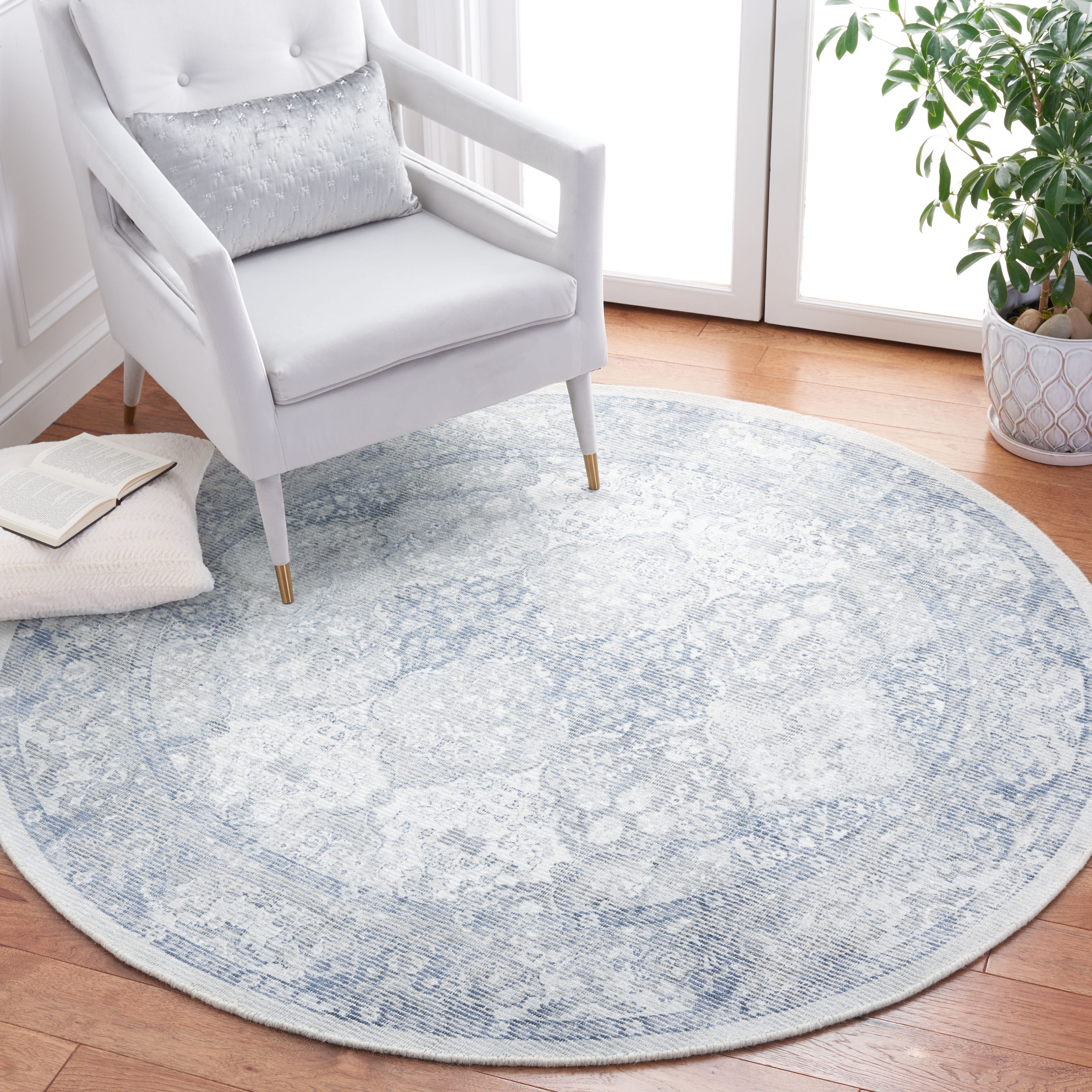 SAFAVIEH Restoration Vintage Caelestinus Geometric Area Rug, Ivory/Blue, 6' x 6' Round