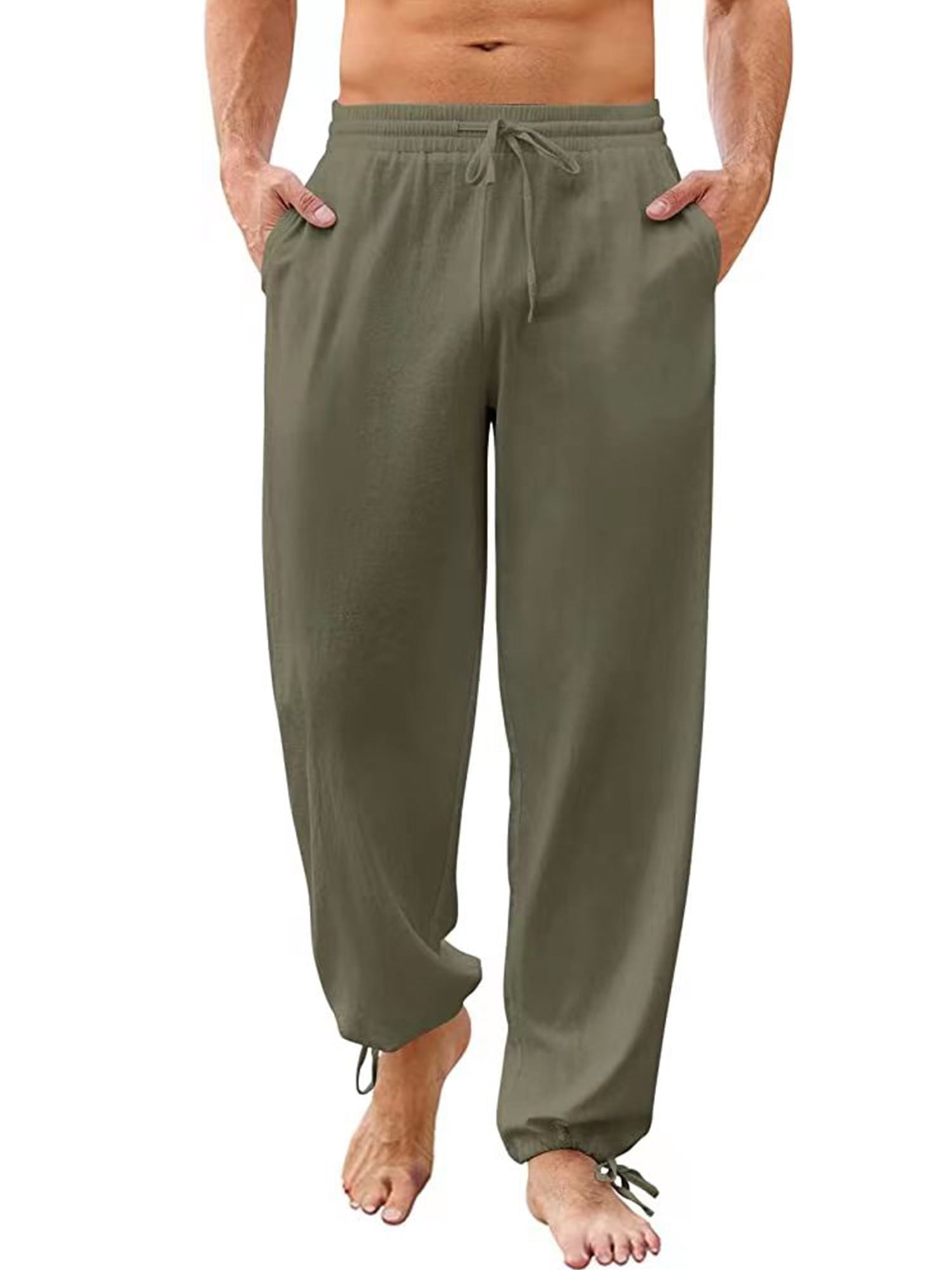 DYMADE Mens Elastic Waist Draw String Pockets Athletic Fit Casual Pants