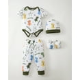 thumbnail image 6 of KIMI BEAR Newborn Baby Boys Layette Essentials 6-9 Months Romper Pants Gift Sets 4 Packs Short Sleeves Dinosaur Print Bodysuit Tops Pants Set with Hats and Gloves 16pcs Outfits Green, 6 of 9