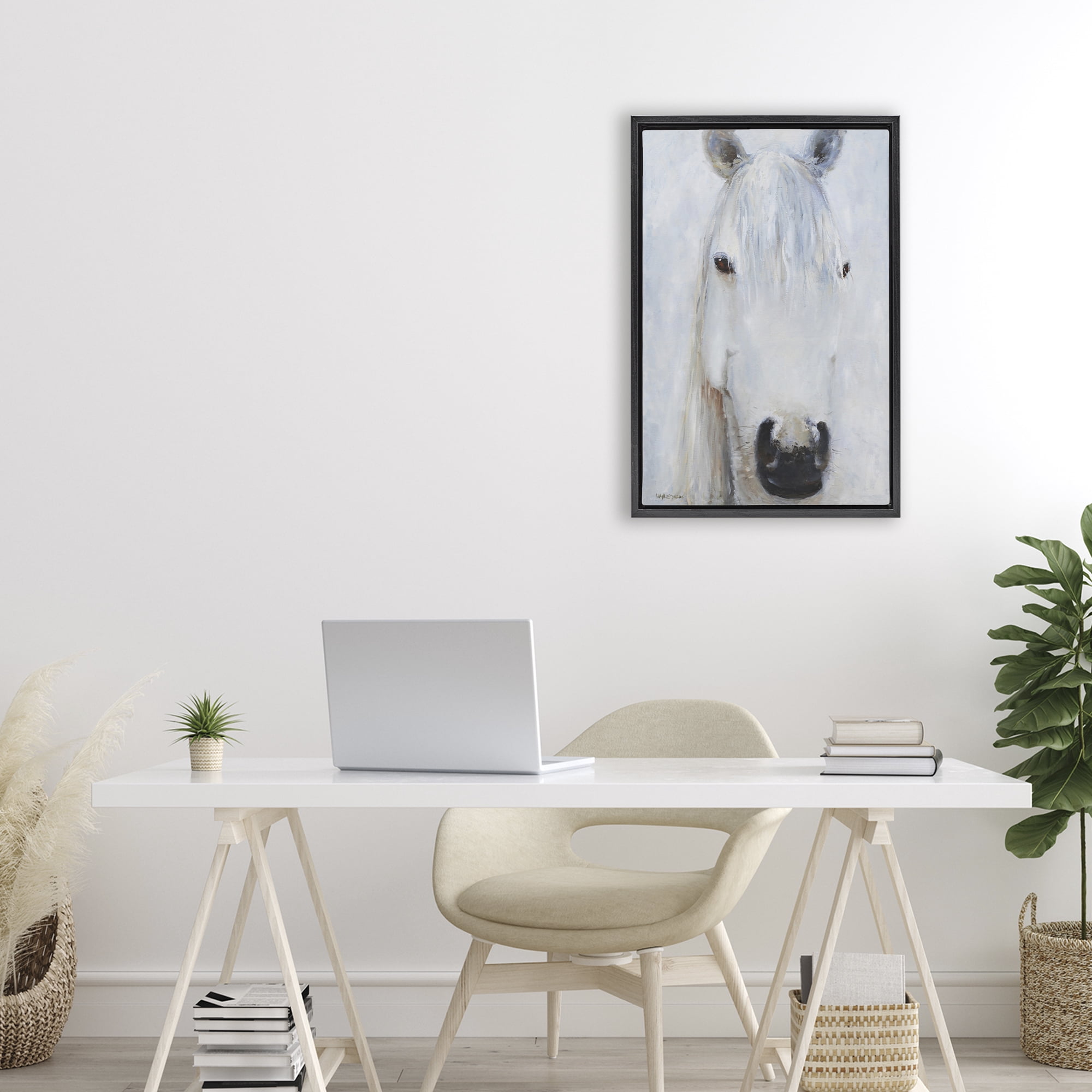 Stupell Industries Pure White Horse Portrait Black Framed Floater Canvas Wall Art, design by Jadei Graphics